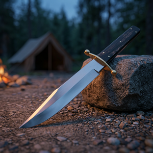 Cuchillo Bowie hecho a mano de acero D2, mango de cuerno de búfalo, funda de cuero - Product Image 1