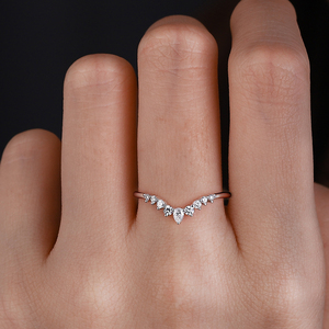 Cong Ban Nhạc Đám Cưới Lê Cắt 14K Vàng Trắng Kim Cương Moissanite Độc Đáo <span class=keywords><strong>Chevron</strong></span> Phù Hợp Với Xếp Chồng Ban Nhạc Kỷ Niệm Engagement Ring - Product Image 2