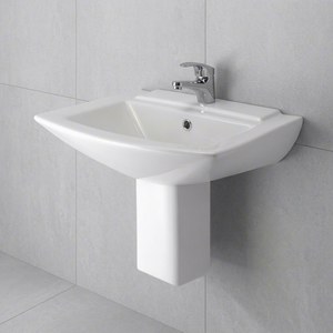 Modern European Design Granite Finish Ceramic Half Pedestal Wash Basin <b>Wall</b> Hung For Hospital Mall - Product Image 6