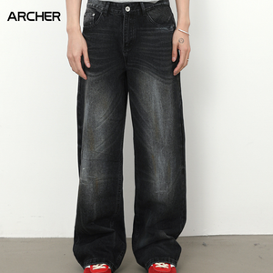 <span class=keywords><strong>Jeans</strong></span> da <span class=keywords><strong>Uomo</strong></span> Stile Americano Retrò di Tendenza a <span class=keywords><strong>Gamba</strong></span> Dritta e <span class=keywords><strong>Larga</strong></span> Versatili Tessuti e Traspiranti per la Primavera/Estate - Product Image 1