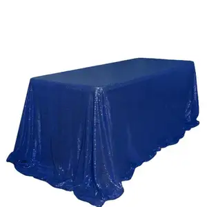 奢华金属家居户外婚宴闪亮桌布90x 156英寸海军蓝长方形亮片桌布