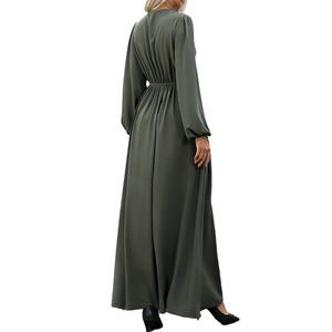 Robe de soirée fendue à col en V pour femme grande taille, manches longues lanternes, idéale pour le bureau ou les soirées d'automne - Product Image 6
