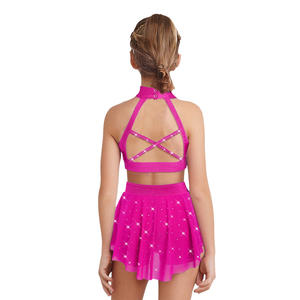 Enfants filles pom-pom girl Cheerleading danse Performance Costume paillettes strass <span class=keywords><strong>haut</strong></span> court jupe en maille transparente - Product Image 1