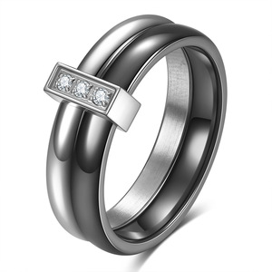 <b>Ceramic</b> <b>Ring</b> 6MM Black White Gold Steel Geometric Zircon Channel Setting Unisex Fashion Jewelry Gift - Product Image 5