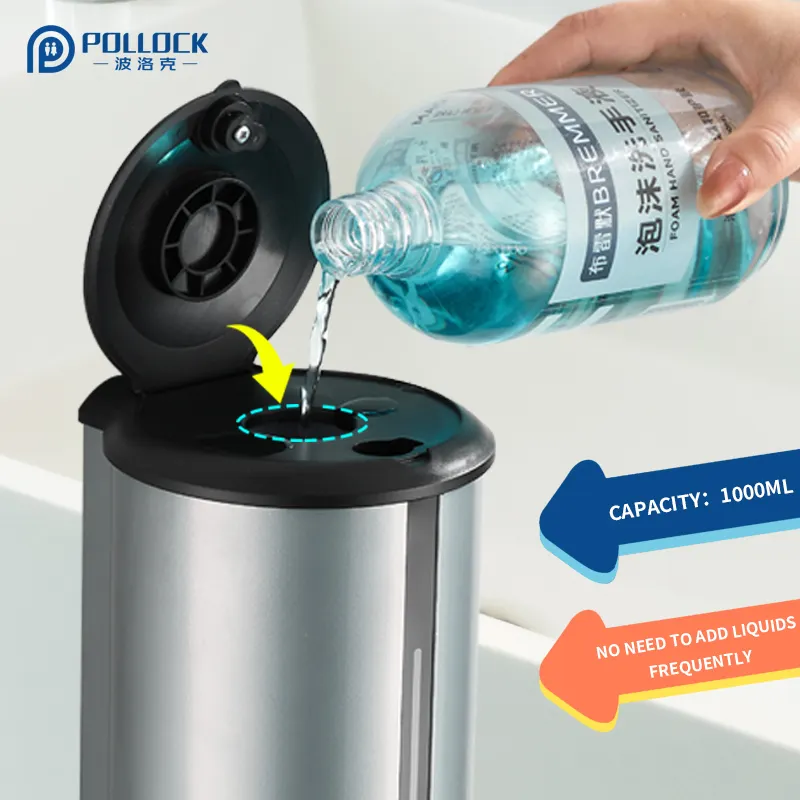 Dispensador de sabão líquido para limpeza das mãos, com detecção automática de metal, grande capacidade, dispensador automático de espuma