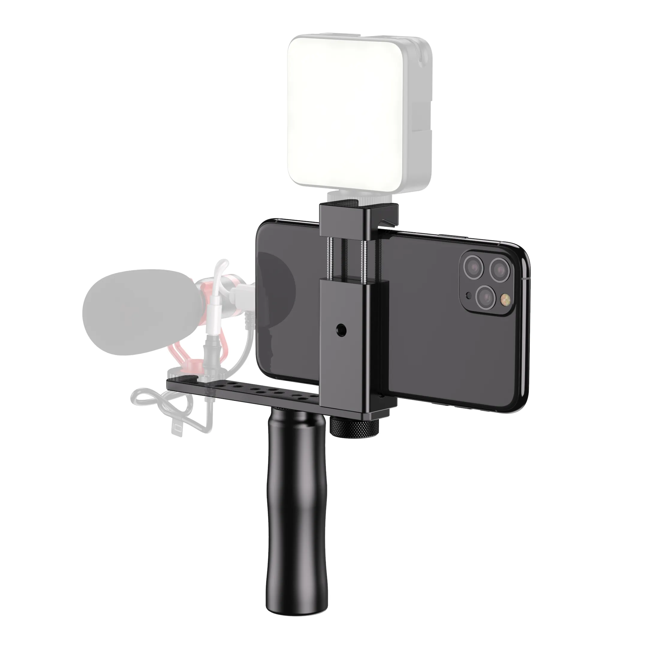 กล้องมือถือ1/4 "Screw Video Vlog LED Light Mic Grip ที่จับกันสั่นสำหรับสมาร์ทโฟนกล้อง DSLR