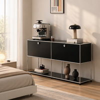 Buffet Modulaire Personnalisé en Alliage, Meuble de Rangement Minimaliste Moderne avec Vitrine en Verre Trempé pour Chambre à Coucher