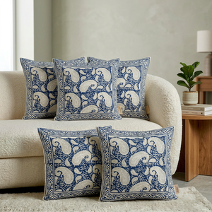 <b>Indian</b> Hand Block Printed Floral Cotton <b>Throw</b> Pillow Cover Square Zipper Washable Customizable Wholesale 600TC PRABHAVA - Product Image 3