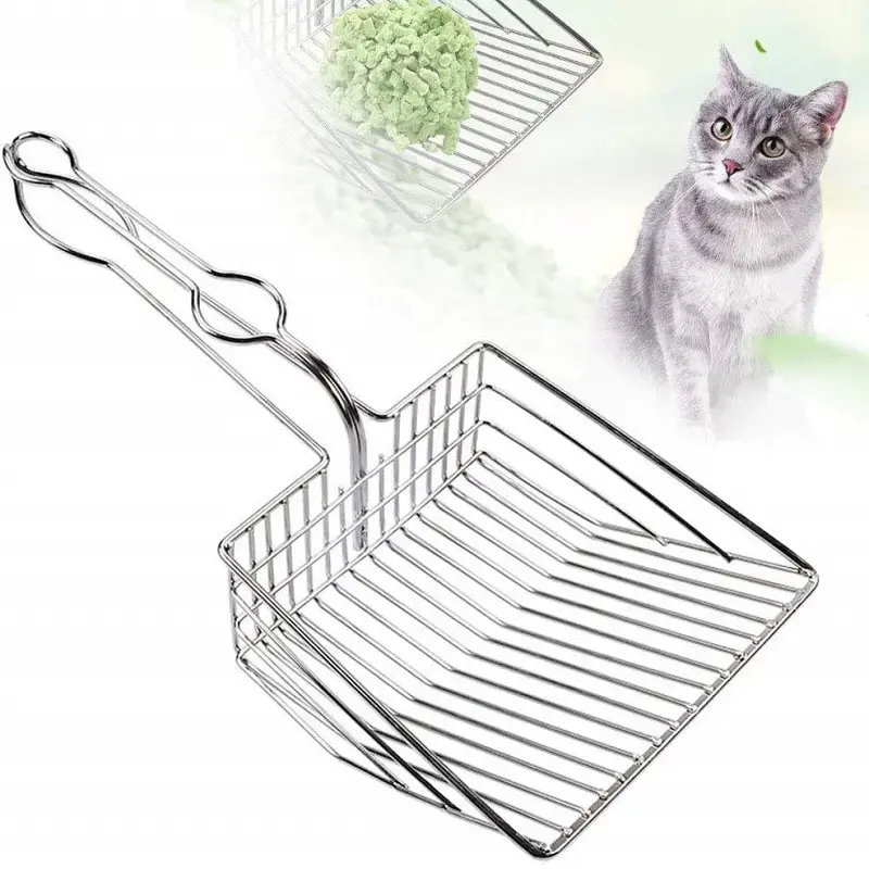 Wholesale Stainless Steel Metal Cat Litter Scoop Durable Long Handle Kitten Metal Cat Litter Shovel Cat Cleaning Tool