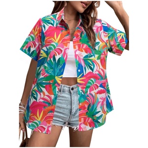 Blusa Retro Vintage de Moda Hawaiana, Tejida, con Estampado Floral Tropical, Cuello en V, Manga Corta, Botones al Frente, para Verano - Product Image 5