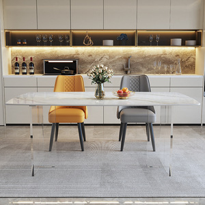 Italian Minimalist Rectangular Acrylic <b>Dining</b> <b>Table</b> Stone Slab Top Modern Combination Stable Design For <b>Dining</b> Room - Product Image 1