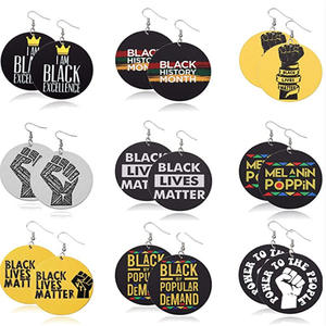 <span class=keywords><strong>Pendientes</strong></span> de doble impresión, Black Lives Matter Power Fist Afro, de madera, venta al por mayor - Product Image 1