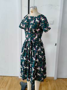 Robe patineuse mi-longue en mousseline de soie à imprimé floral licorne <span class=keywords><strong>chic</strong></span> avec col carré Style doux et logo avant pour les fêtes d'été à thème - Product Image 5