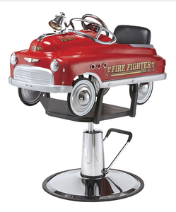 Chaise de barbier pour enfants vintage rouge <span class=keywords><strong>pompier</strong></span>, réglable hydrauliquement, motif <span class=keywords><strong>camion</strong></span> de pompiers, pour salon de coiffure - Product Image 3
