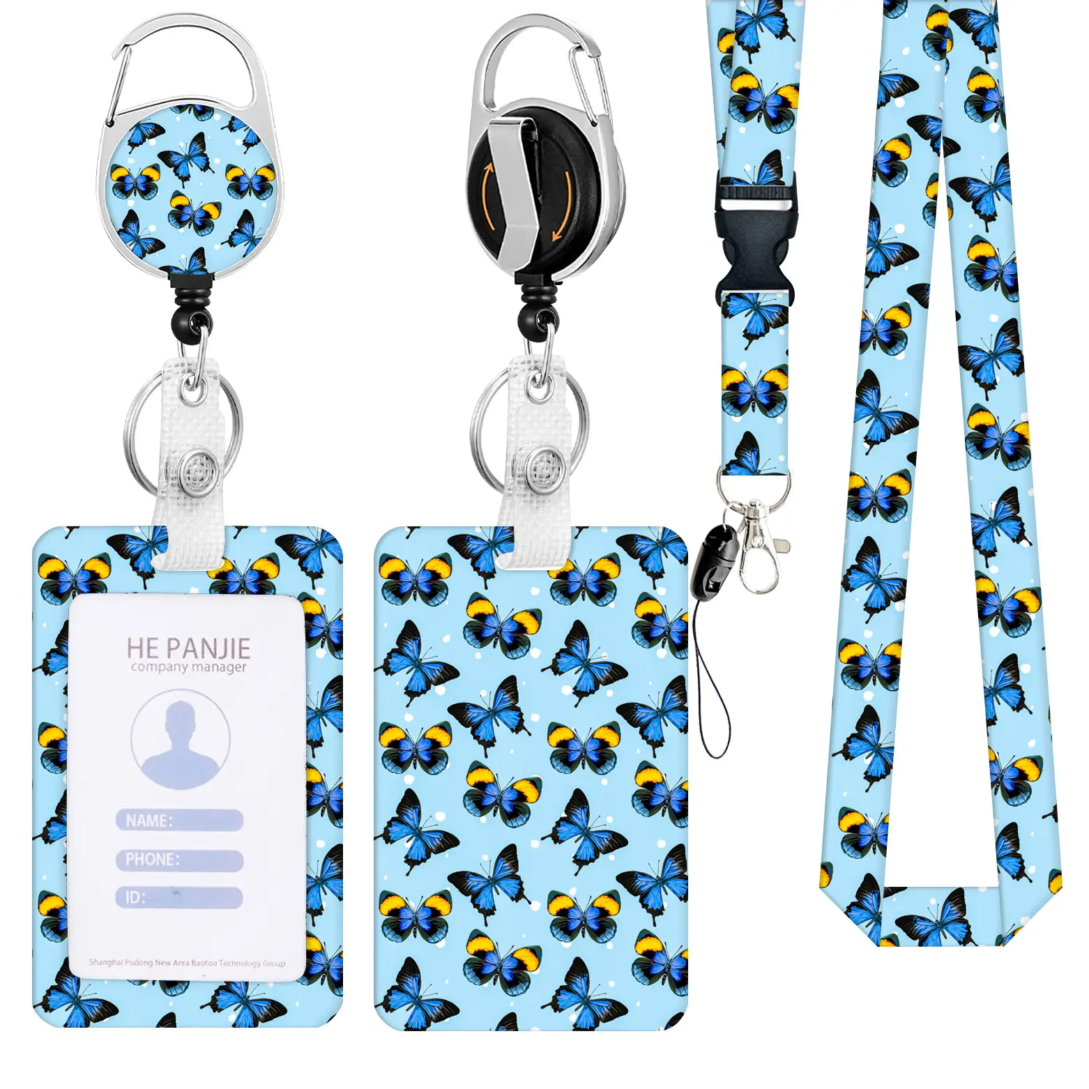 2023 Hete Verkoop Vlinder Sublimatie Polyester Lanyards Met Logo Custom Badge Houder Badge Reel