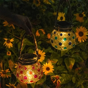 Solar Lantern Outdoor Hanging <b>Led</b> Mason Jar Light Waterproof Table Lamp Crack Glass Ball Garden Globe Light for Patio Party Xmas - Product Image 4