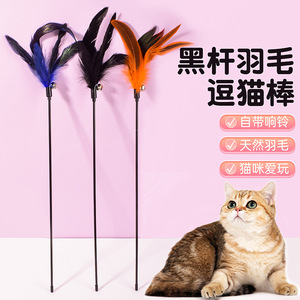 Factory direct sales of cat toys, black rod, large feather cat teaser stick, 65cm, cat scratching and <b>biting</b> feather cat teaser - Product Image 1