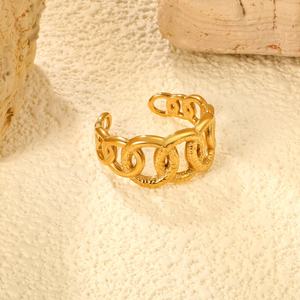 แหวนเปิดวงกลมลายโซ่เกลียวหนา สไตล์แฟชั่น ของขวัญสุดเก๋ ทำจากสแตนเลสชุบทอง 18k ดีไซน์เรขาคณิต ปรับขนาดได้ สำหรับผู้หญิง - Product Image 6