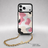 Coque de téléphone personnalisée avec nom, chaîne métallique, miroir, logo découpé à plat, sangle mains libres pour iPhone 18 17 Pro Max