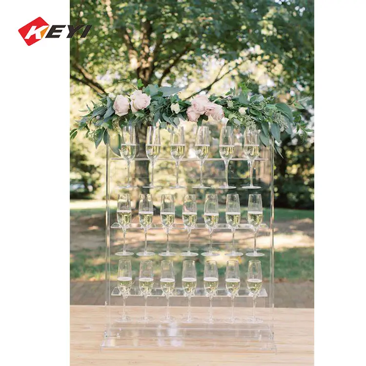 Customized Tabletop Acrylic Champagne Wall Display Stand Wedding Champagne Display Rack