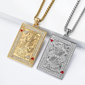 King&Queen yunnique hip-hop style full diamond playing card heart K pendant <b>titanium</b> steel pendant plated with 18K - Product Image 2