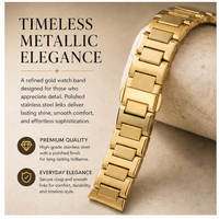 Brushed Polished Gold Metal Watch Strap Solid Stainless Steel Replacement Band Secure Folding Clasp Bracelet