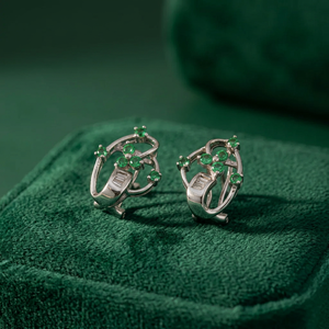 Pendientes Geométricos para Mujer, Plata 925, Zirconia Verde Esmeralda, Diseño Minimalista, Uso Diario - Product Image 2