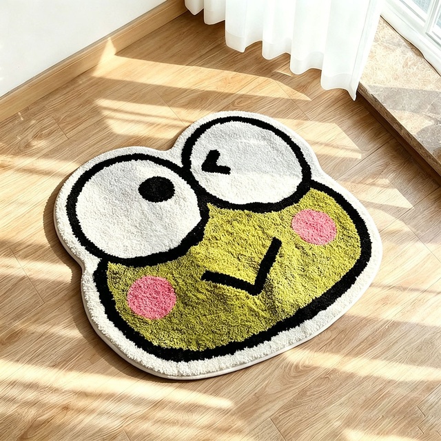 Personalized Big Eye Frog Head Shape Non-Slip Machine Washable Soft Plush Microfiber Mat for Children Room Decor Floor Mat