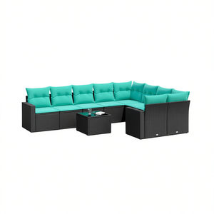 Conjunto de Sofás de Patio de Ratán Sintético Negro con Cojines, 10 Piezas, Muebles de Jardín para Exteriores, Estilo Contemporáneo - Product Image 1