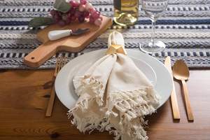 <span class=keywords><strong>Camino</strong></span> <span class=keywords><strong>de</strong></span> <span class=keywords><strong>Mesa</strong></span> Tejido a Rayas <span class=keywords><strong>de</strong></span> Color en Contraste con Borlas, Eleva los Rituales <span class=keywords><strong>de</strong></span> Comedor - Product Image 4