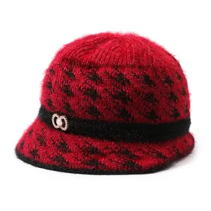 High Quality Lady Fisherman Winter Hat Foldable Warm Women Wool Knit Bucket Hat