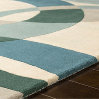 Alfombra de Lana de Nueva Zelanda Hecha a Mano por Rugfine, Color Verde Azulado y Marfil, Alfombra Artesanal de Primera Calidad con Elegante Diseño Botánico