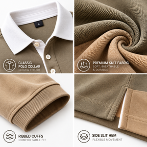 Camiseta Polo de Manga Larga para Hombre, Diseño Casual Estilo Old Money, Personalizable con Logotipo, Tejido Premium de Dos Tonos, OEM ODM - Product Image 2
