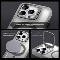 Coque de téléphone magnétique transparente antichoc pour iPhone 15/16/17 Pro Max avec support d'objectif de caméra intégré et protecteur