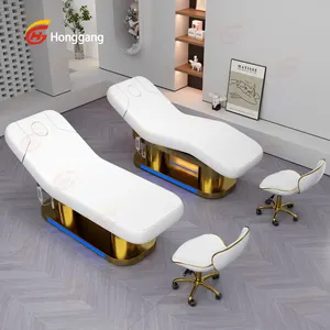 Habitación de spa de lujo personalizada, cama de extensión de pestañas de belleza facial blanca y rosa, mesas y camas de masaje eléctricas de 4 motores para salón