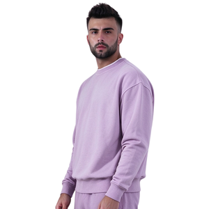 OEM Maßgeschneiderter Einfacher Minimalistischer Herren Regular Fit Einfarbiger Violetter 100% Baumwolle French Terry Winter Rundhals Gefütterter Pullover Sweatshirt - Product Image 6