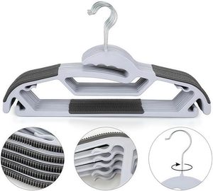 Cintres robustes antidérapants en plastique pour chemises, gain de place, pour manteaux et pantalons, avec crochet pivotant à 360°, couleur argent, pour placard et armoire - Product Image 3