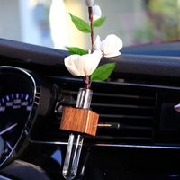 Vas Bunga Hidroponik Tabung Kaca Sederhana dari Kayu Solid dengan Klip Ventilasi Mobil, Logo Dapat Disesuaikan, Dekorasi Tanaman untuk Lubang Udara Mobil