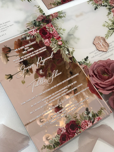 Tulum Style Rose Or Miroir Acrylique <span class=keywords><strong>Vert</strong></span> Emeraude Invitations De Mariage Carte Imprimé Enveloppe Vélin avec Lettre Étiquette Initiale - Product Image 2