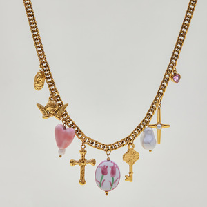 Chic Resort Style 18K Gold Stainless Steel Ceramic Pearl Cross <b>Angel</b> Pendant Necklace <b>Gift</b> Jewelry - Product Image 2