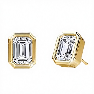 Luxury 14K Solid Gold 18K Gold Plated GRA Certified Classic Bezel Moissanite <b>Stud</b> <b>Earrings</b> for Engagement Wedding Gift Jewelry - Product Image 4