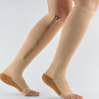 Chaussettes de compression à fermeture éclair pour infirmières, à bout ouvert, hauteur genou, pour varices, vente chaude