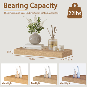 مجموعة من 3 رفوف خشبية ريفية مثبتة على الحائط بطول 17 بوصة، رف عرض ثلاثي الطبقات لغرفة النوم أو المطبخ أو غرفة المعيشة للتخزين على الحائط - Product Image 5