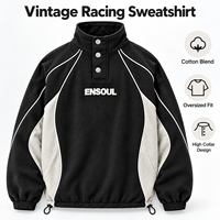 Sweat-shirt vintage de course brodé en chenille personnalisé, col montant oversize contrastant, 100 % coton, streetwear, fabricant OEM ODM