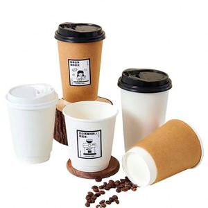 Gobelets à café jetables en papier écologiques et durables de qualité alimentaire, personnalisés, à double paroi ondulée avec couvercle, Guangdong Luckycup - Product Image 2