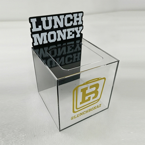 Lunchboxaz <b>Clear</b> Acrylic Lunch Money Box With Logo Sign Desktop Storage Cubby <b>Shelf</b> Modern Style Pre-Assembled - Product Image 1
