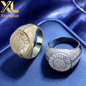 Anillo de hombre de alta gama estilo hip-hop con circonita cúbica engastada en garra, chapado en oro de 18K, 0.3mm de grosor, transfronterizo europeo-americano, venta al por mayor - Product Image 4