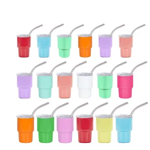 2023 gran oferta 2oz 4oz 6oz Mini vaso de sublimación al vacío taza de acero inoxidable Mini vaso de doble pared vaso de chupito con tapa de pajita