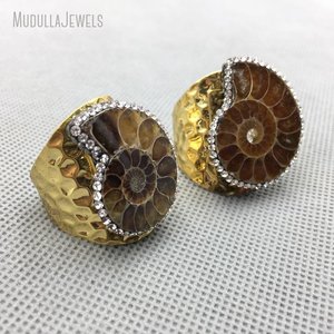 RM4660 Bijoux en cuivre, conque escargot de mer, bagues plaquées or avec <span class=keywords><strong>strass</strong></span> transparent, cadeau bohème bohème pour femmes - Product Image 5