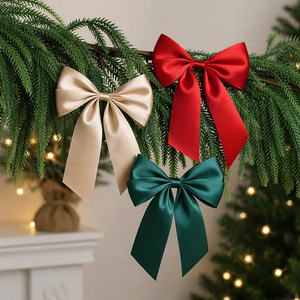 Wholesale Fabric Red Satin Christmas Bow Set Smooth Fabric <b>Large</b> Tail Design Tree Hanging Holiday <b>Ornament</b> - Product Image 2